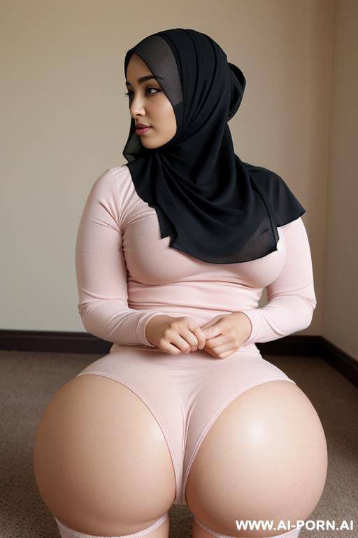 a woman, 0 years old, with a big ass, wide hips, and large, massive breasts. she is wearing a hijab that covers her body down to the floor - #main
