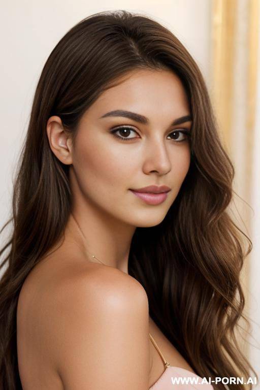 she has medium-length, slightly wavy brown hair that falls loosely over her shoulders. her eyes are almond-shaped and of a m hazelnut brown that glows friendly. the skin is light with a soft, - #main