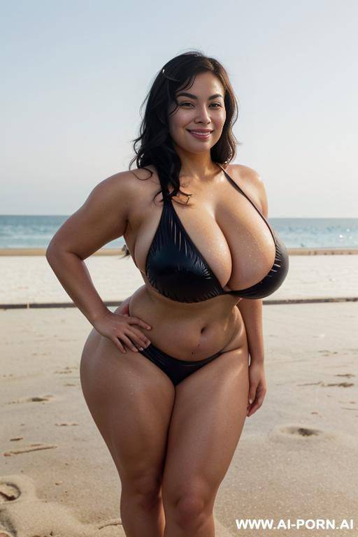 (massive, thick, curvy, voluptuous, athletic thighs), (massive, wide, thick, curvy, voluptuous, athletic hips), (massive chest), (fit, athletic, sexy, hot, curvy, voluptuous stomach), (red lifeguard swimsuit), (seductive smirk) - #main