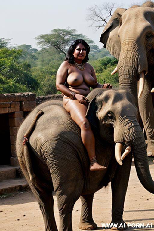 ancient indian chubby full naked village woman riding on an elephant - #main