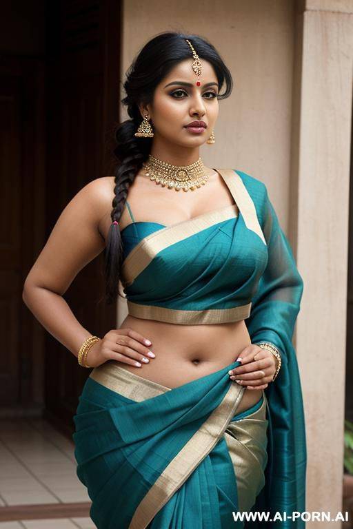 indian woman, busty, skimpy, sexy sari, street, front view - #main