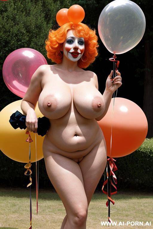 naked clown woman, huge boobs, round belly, balloons - #main