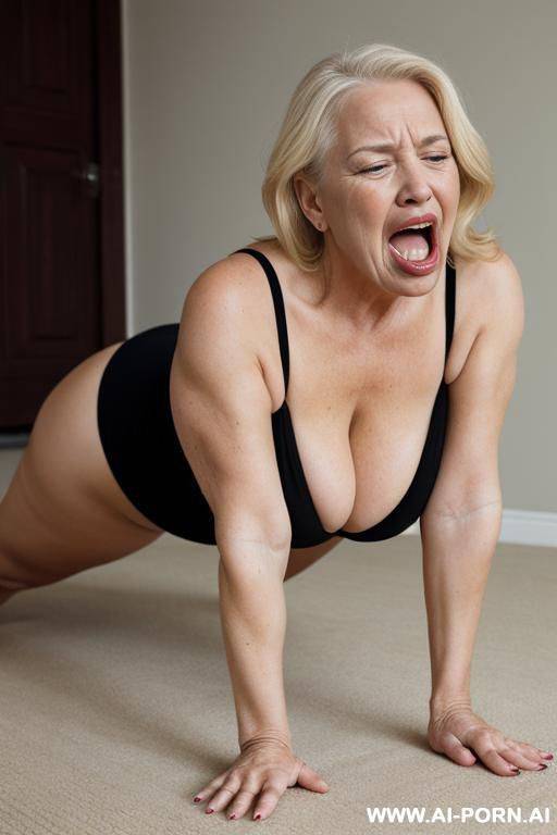 women 1 old, 1, blonde, mouth open ,who cries, on all fours with hands stretched upds and ford - #main