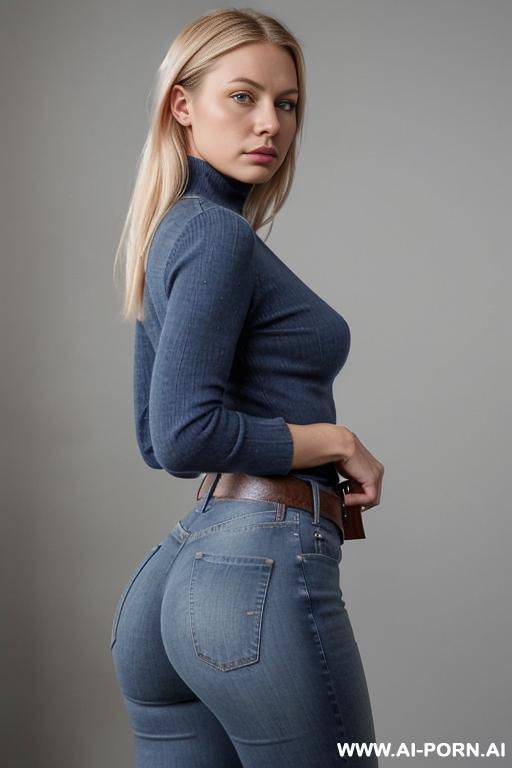 perfect face, jeans, belt, sweater, big ass, side view, eye contact - #main