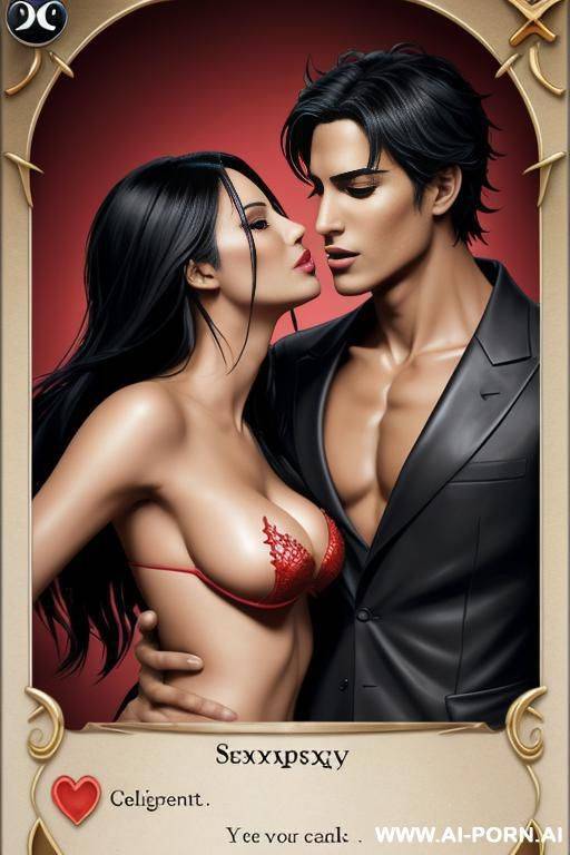 generate the design of a card from à card game. each card shall represent a sexual act. image might be représenting a couple from diversité. please this card shall represent a 6, background shall be stades of colors. style digital art. - #main