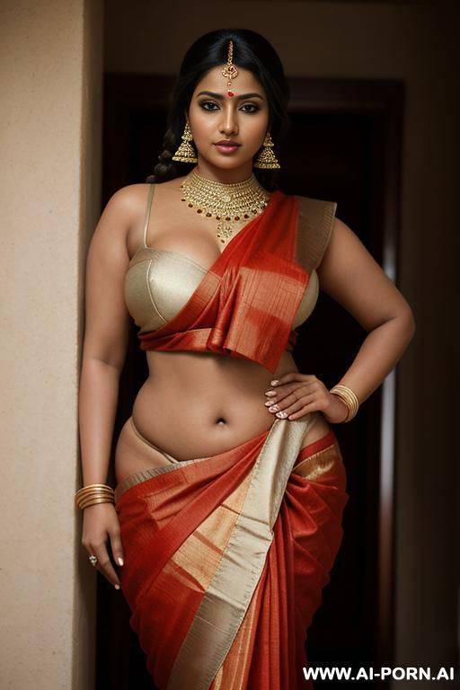indian woman, busty, skimpy, sexy sari, front view - #main
