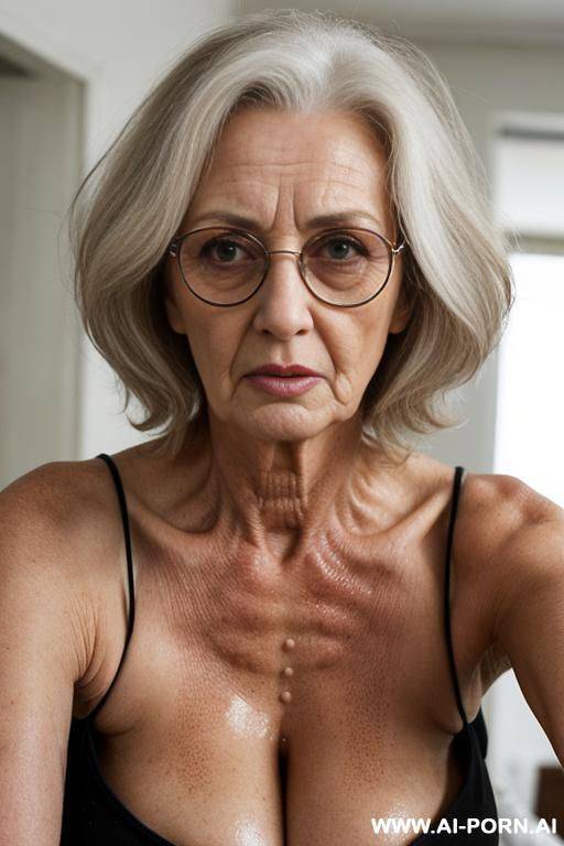 old granny ((so old granny as possible)) (body and skin condition correspond to a very advanced age), granny (very droopy boobs) angry furious sweating moist infuriated enraged - #main