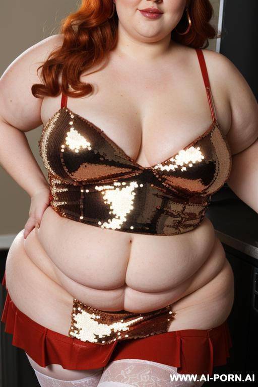 half-length photo, ((half body photo shot close up)). as a set in the laundry area, a (((very obese))) fat chubby fat thick and bbw redhead british, ((she is organizing the clothes)). she has - #main