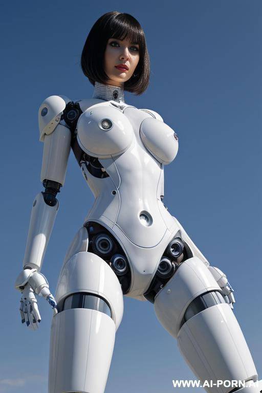 ((beautiful realistic and very detaleid)) (( taur-women fully robotic body with four legs)), detaleid face, skin in latex white and sky blue color, covered to latex, to boots, hd image quality, ((no background)). - #main