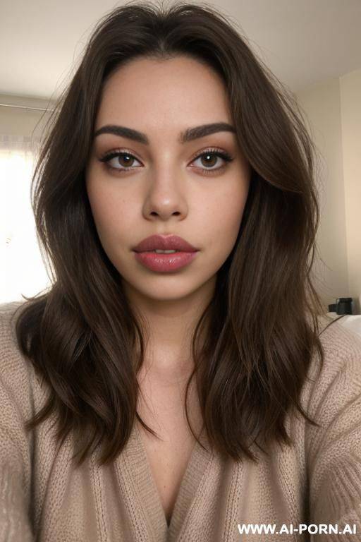 light brown wavy hair, oversized sweater, no panties, bedroom, on bed, eye contact, ((plump lips)), ((full lips)), ((big lips)), ((oversized lips)), lean body, horny - #main