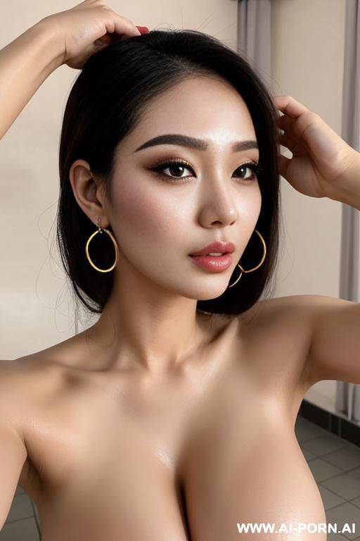 hot springs, adjusting hair, , beauty filter, extremely pretty, full lips, button nose, ahegao, hoop earrings, round boobs, tight waist - #main