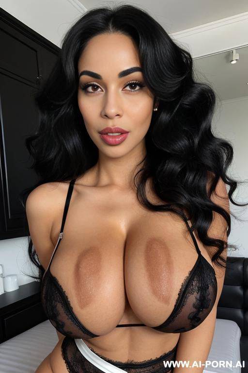 british white african mixed race, massive huge gigantic boobs, big lips, large lips, long voluminous wavy, black lingerie - #main