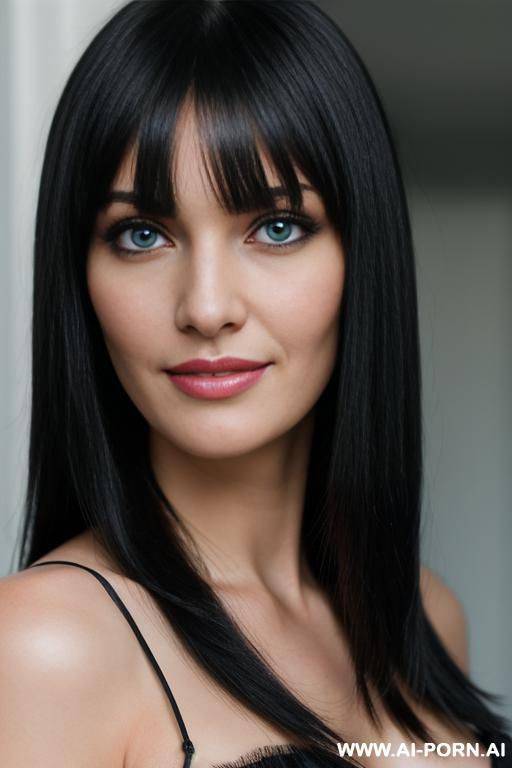 (woman 1), snobby, masterpiececondescending smile, fair skin, blue eyes, black hair, straight bangs, angry face, ultra-detailed, professional photography, - #main