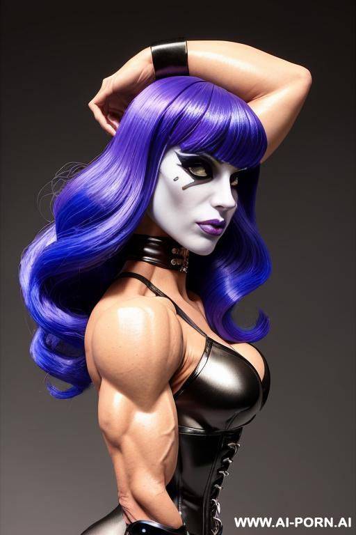 thick ass, muscular, tall female bodybuilder, blue corset, black leather boots, bow tie, blue skin, blue face - #main