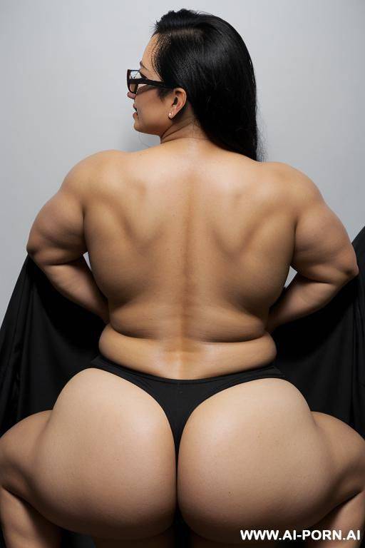 bodybuilder, wide hips, fat ass, laughing, wearing peruvian soccer team shirt, glasses, too sexual, view from behind - #main