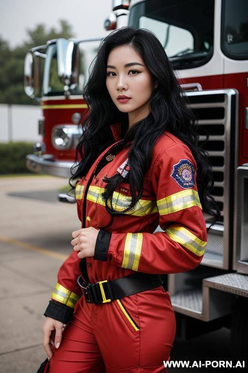 realistic, beautiful, pretty face, chinese, caucasian, 30, wavy flowing hair, black hair, athletic body, white skin, - #main