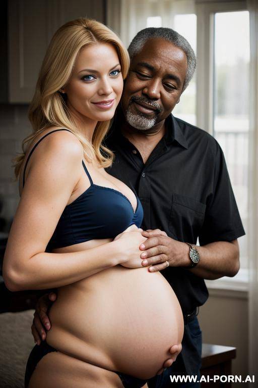 blonde pregnant woman with old black man hugging woman - #main