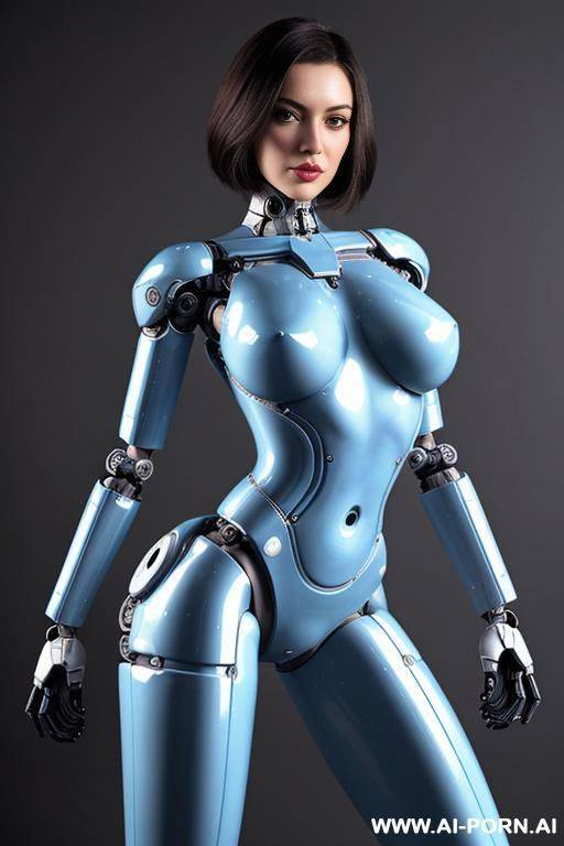 beautiful realistic (( taur-women fully robotic body standing four legs)), detaleid face, skin in latex white and skyblue color, covered to latex, robotic big penis . to boots, hd image quality, ((no background)). - #main