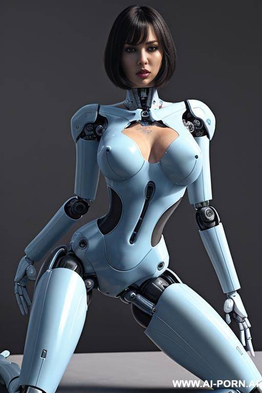beautiful realistic (( taur-women fully robotic body standing four legs)), detaleid face, skin in latex white and skyblue color, covered to latex, robotic big penis pussy. to boots, hd image quality, ((no background)). - #main