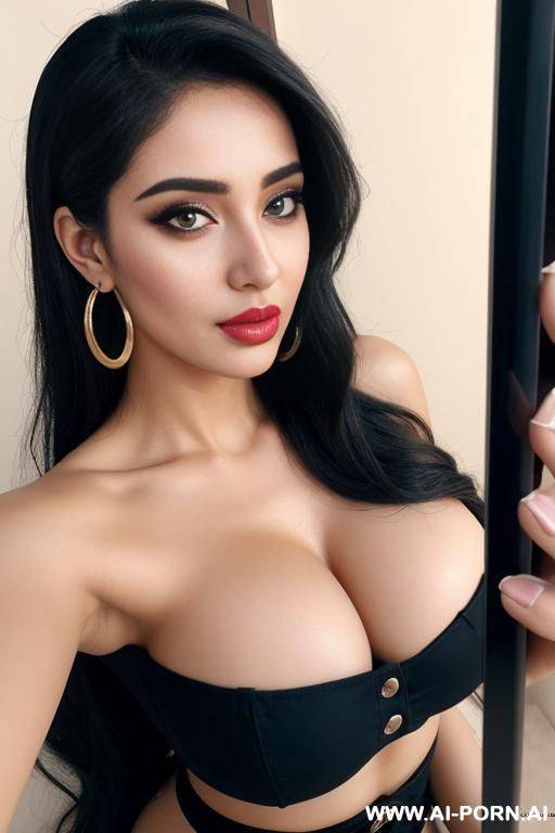 selfie, beauty filter, extremely pretty, full lips, button nose, ahegao, hoop earrings, round boobs, tight waist - #main