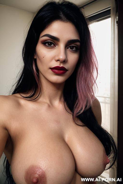 gypsy, cheap, lean face, gaunt face, large nose, broad nose, dirty skin, black hair, messy hair, lips, cheap pink lipstick, bright pink lipstick, droopy breasts, large nipples, puffy nipples, dark - #main