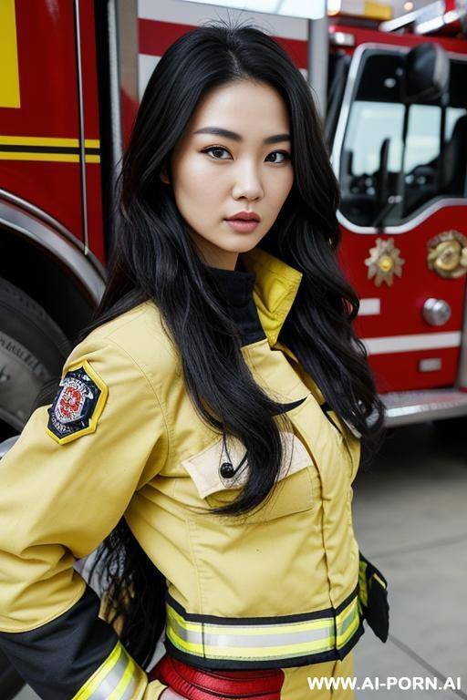realistic, beautiful, pretty face, chinese, caucasian, 30, wavy flowing hair, black hair, athletic body, white skin, - #main