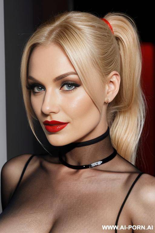 naked. news presenter. ponytail. red lipstick. fishnet. - #main