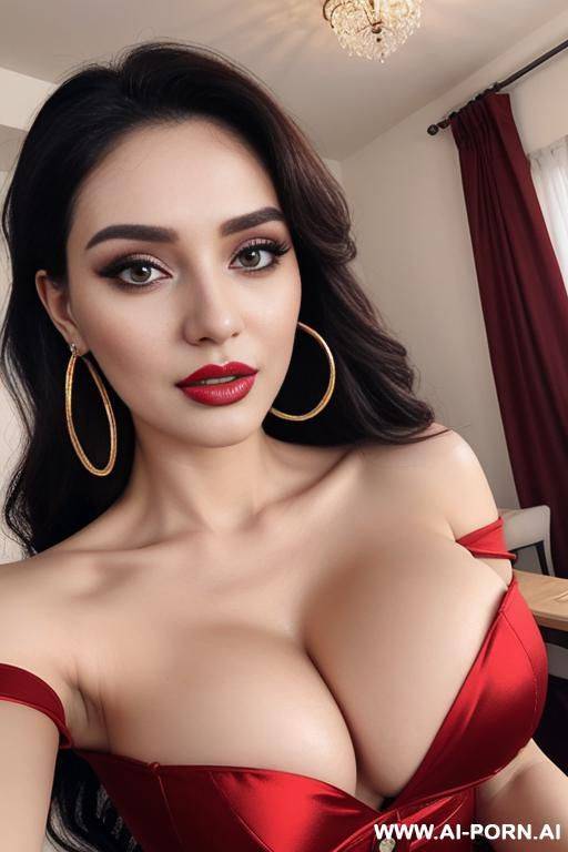 selfie, beauty filter, extremely pretty, full lips, button nose, ahegao, hoop earrings, round boobs, tight waist - #main
