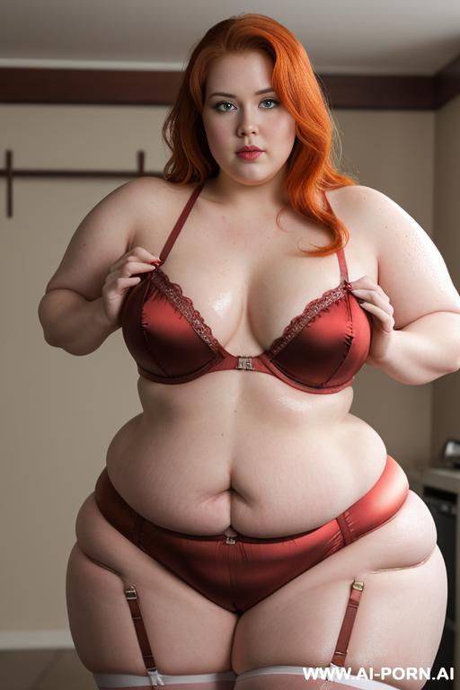 half-length photo, ((half body photo shot close up)). as a set in the laundry area, a (((obese))) fat chubby fat thick and bbw redhead british, she is washing clothes and is soaked in foamy - #main