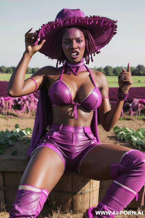 naked in field. farmer hat.hoof. hairy. hands up. - #main