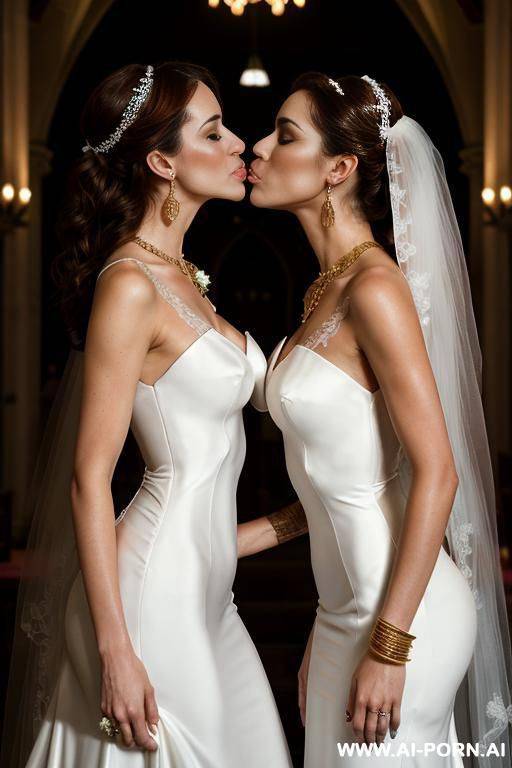 (two beautiful womans) ((two woman kissing))) (perfect hourglass figures) (wide hips) (large plump boobs) (show their horny realistische pussy), realistic, very beautiful sexy face, soft tanned skin, - #main