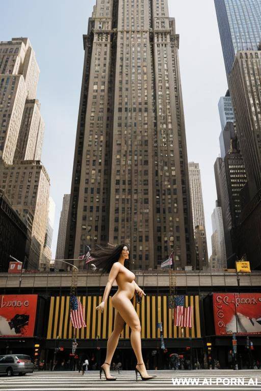 giant woman crossing buildings , naked mega-giant female in newyork, she is bigger then buildings - #main