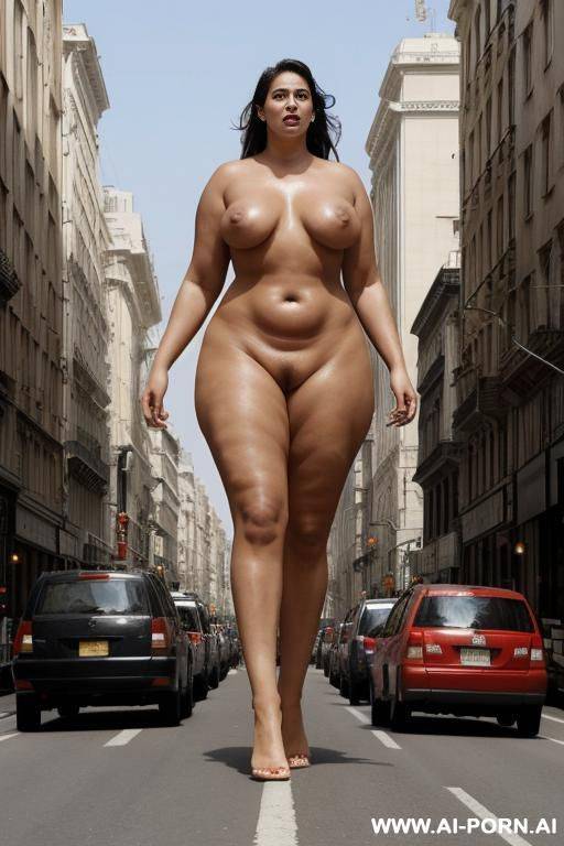 super-naturally mega-tall giant woman, giantess, people are walking under her feet, her toes are bigger then people around, crowded street - #main