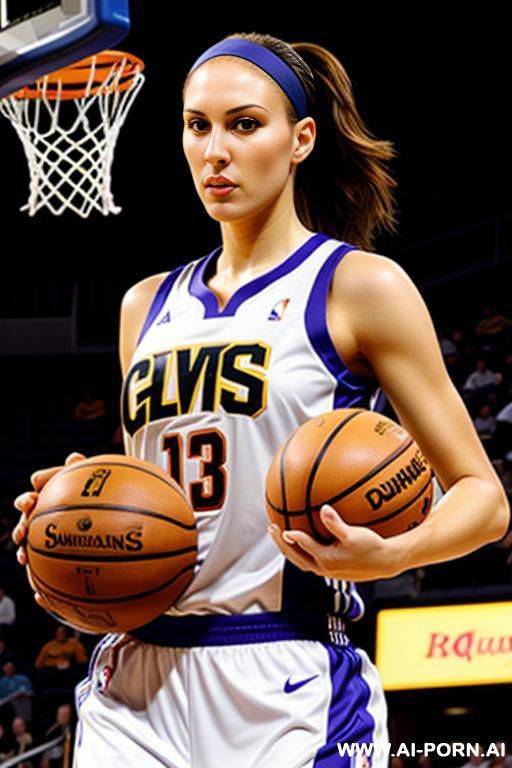 wnba fever player, white, brunette, covering pussy with basketball, great details, smouldering look - #main