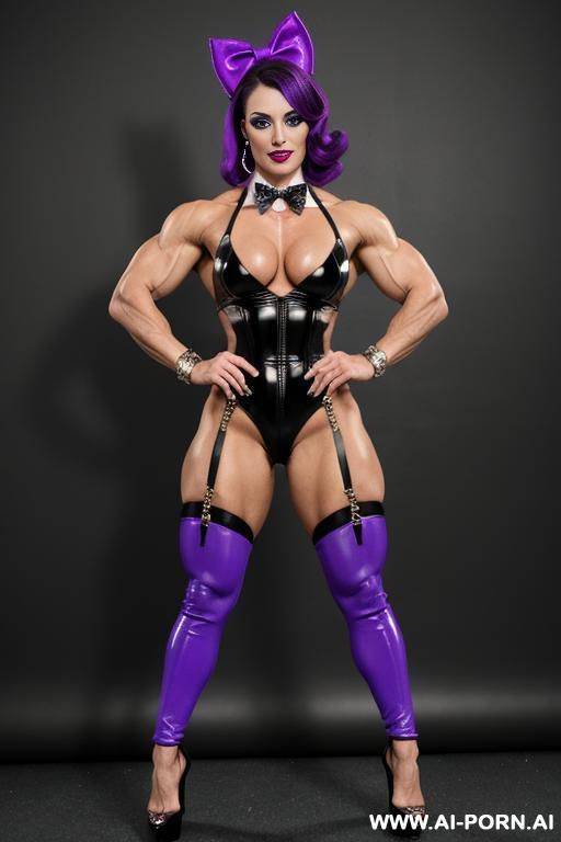 bowtie, bow tie, latex, leather outfit, punky doll lingerie, purple, dominatrix - #main