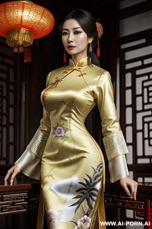 masterpiece, fine details, breathtaking artwork, painterly art style, high quality, k, very detailed, high resolution, exquisite composition and lighting, tan skin, ((((chinese mother wearing a china dress outfit)))) - #main