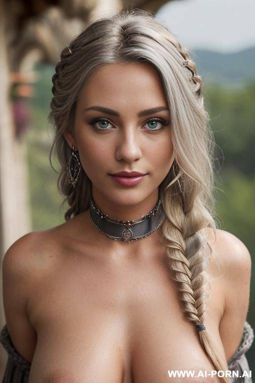 ((topless)), ((natural plump breasts), (pretty face), (wide hips), (soft seductive smile), (sheer mesh), (choker), (no top), (topless), (scenic background), (outdoor), (light tan) - #main