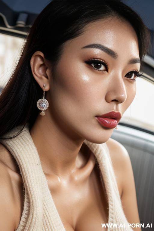 extremely pretty, full lips, button nose, ahegao, hoop earrings, round boobs, tight waist - #main