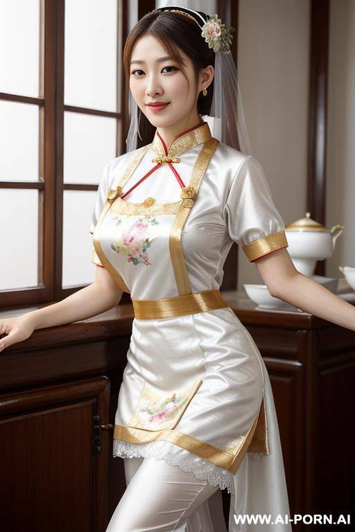 masterpiece, fine details, breathtaking artwork, painterly art style, high quality, k, very detailed, high resolution, exquisite composition and lighting, white skin, (((chinese mother wear maid outfit))) - #main