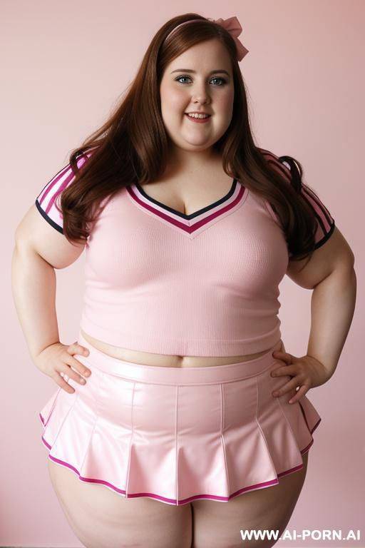 close up full body photo shot, about at classroom, chubby very ((((very obese)))) redhead fat bbw curvy teacher, wearing a sexy and hot micro ruffle leather skirt, and elegant top, teaching to the classroom. (dynamic angle), perfect face - #main