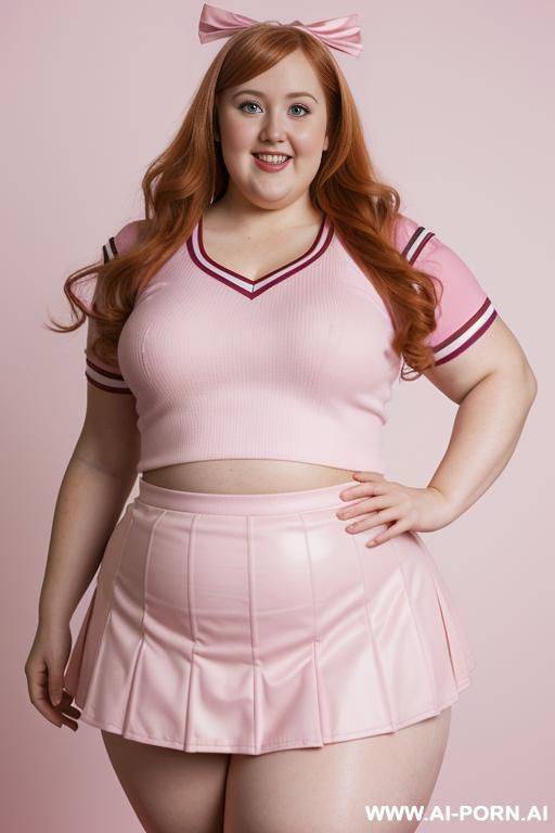 close up full body photo shot, about at classroom, chubby very ((((obese with wide hips)))) redhead fat bbw curvy teacher, wearing a sexy and hot micro ruffle leather skirt, and elegant top, teaching to the classroom. (dynamic angle), perfect face - #main