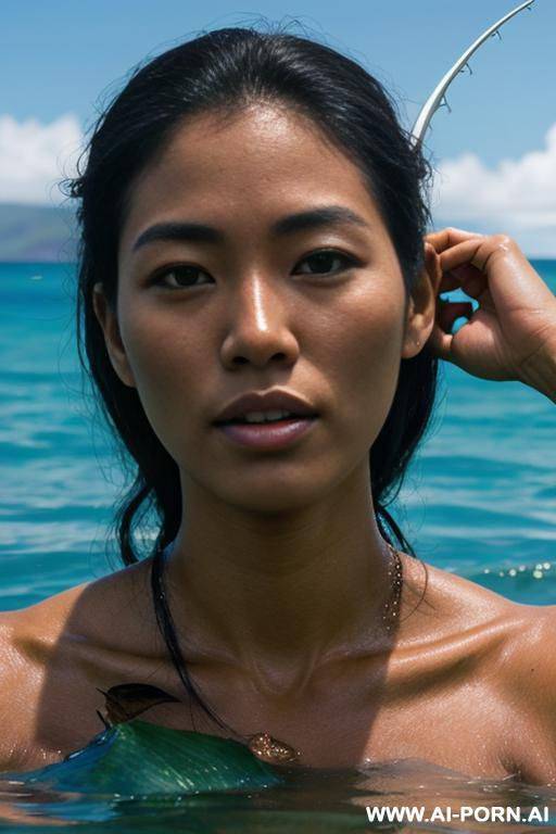 (close up) (hawaiian woman) (spear fishing) - #main