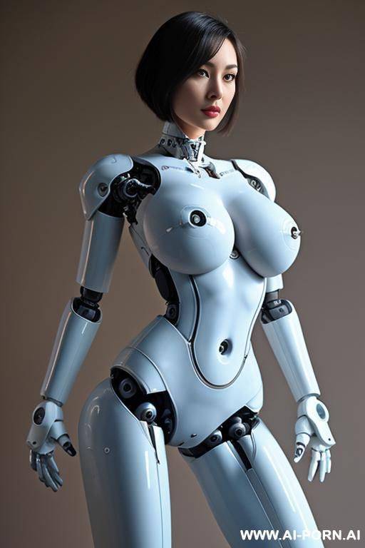 beautiful realistic (( taur-women fully robotic body standing four legs)), detaleid face, skin in latex white and skyblue color, covered to latex, to boots, to beautiful robotic hand hd image quality, ((no background)). - #main
