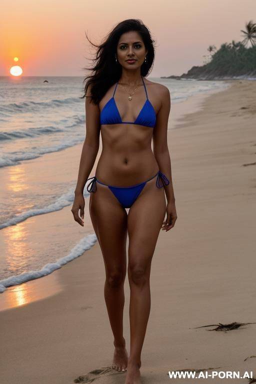 indian lady, 32-2-32, medium hair till breasts, bikini, beach, sunset - #main