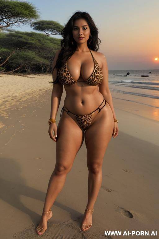 indian lady, 3, , 32-2-32 body stats, medium hair till breasts, bikini, beach, sunset - #main