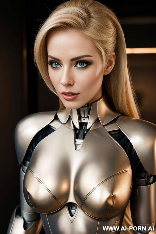 busty blonde robot with fully metallic body fighting fembot spies - #main