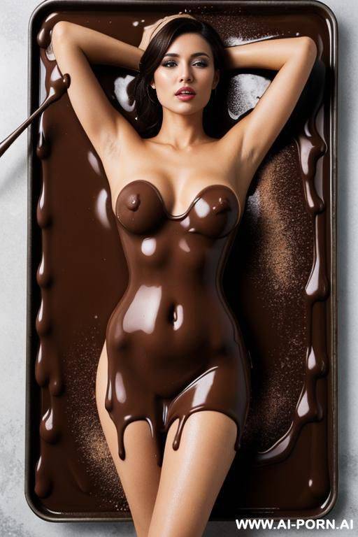 naked woman in the melted chocolate, background: only melted chocolate - #main