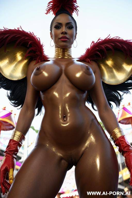 ((show naked pussy)), humongous boobs, ((oiled shiny skin)) nudist carnival, naked people around, long arm gloves - #main