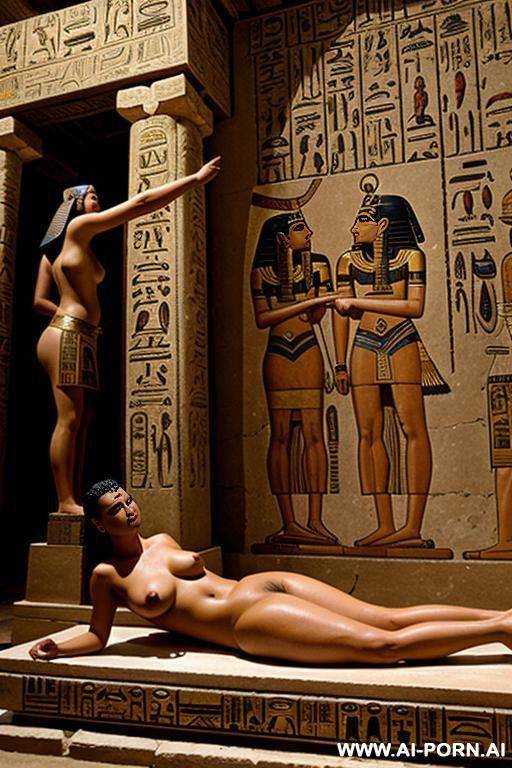 ancient egyptian full naked chubby female temple servant with shaved vagina is lying on a shrine in a temple - #main