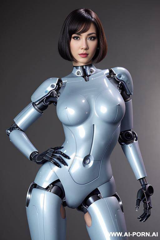 beautiful realistic (( taur-women fully robotic body standing four legs)), detaleid face, skin in latex white and skyblue color, covered to latex, to boots, to beautiful robotic hand hd image quality, ((no background)). - #main